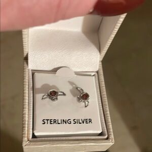 Sterling Silver Earrings with Red Gemstone
